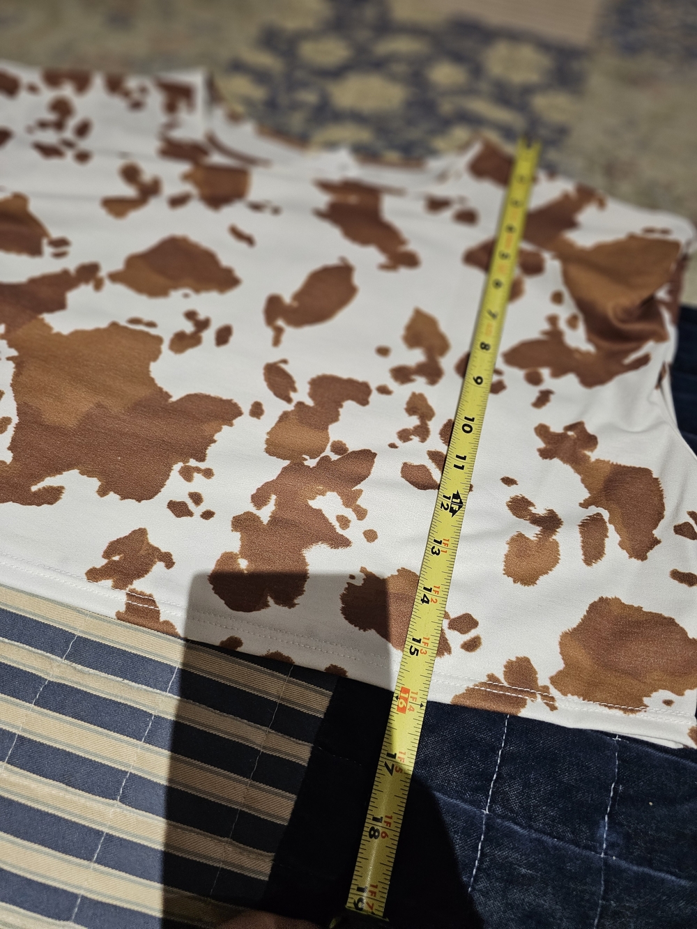 Peach Love California White and Brown Cow Print Cropped Top, Made In USA - Picture 7 of 7